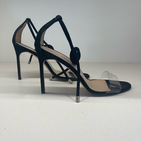 Manolo Blahnik black suede ankle wrap sandal with clear toe strap - Picture 6 of 9
